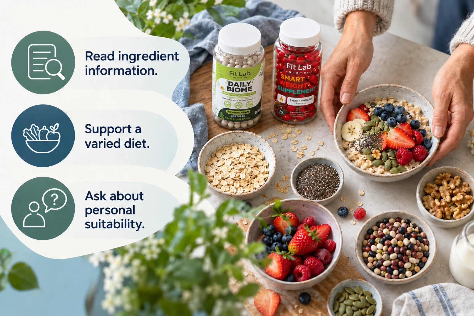 Daily Biome: Read ingredient information. Support a varied diet. Ask about personal suitability.