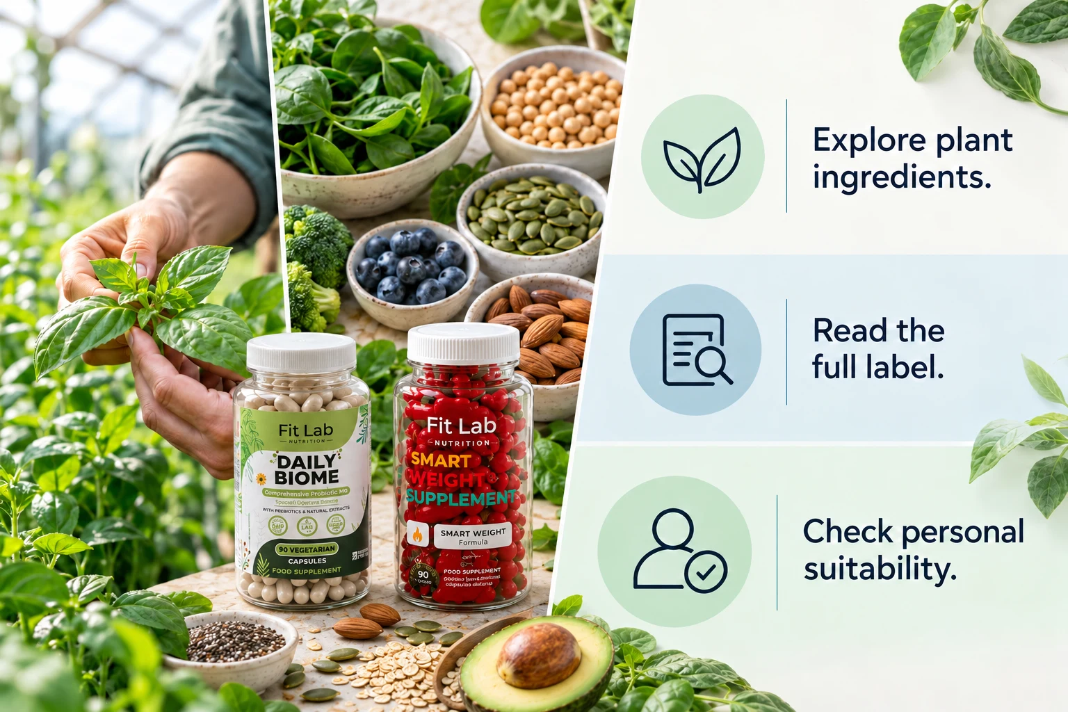 Plant-Based Ingredient Focus: Explore plant ingredients. Read the full label. Check personal suitability.
